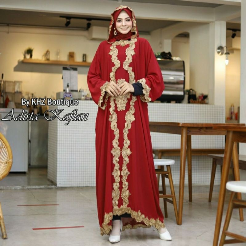 gamis pesta mewah kaftan jumbo XXL adista kaftan ceruti babydoll aplikasi kerancang dengan hoodie