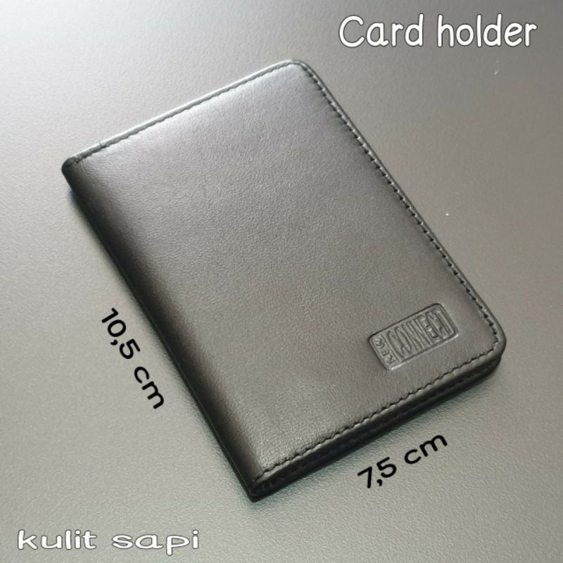Card Holder Dompet Kartu Kulit Asli Hitam 4 Slot