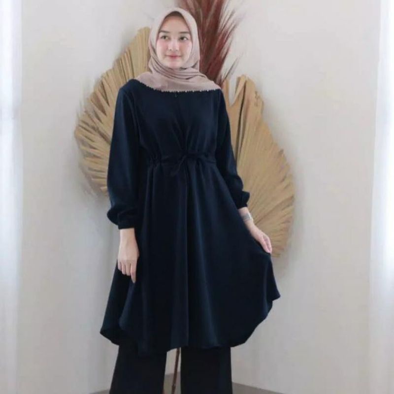 TERLARIS Tunik Muslim Terbaru Tunik Tali Pinggang Serut Pakaian tunik Remaja Modern Tren Kekinian