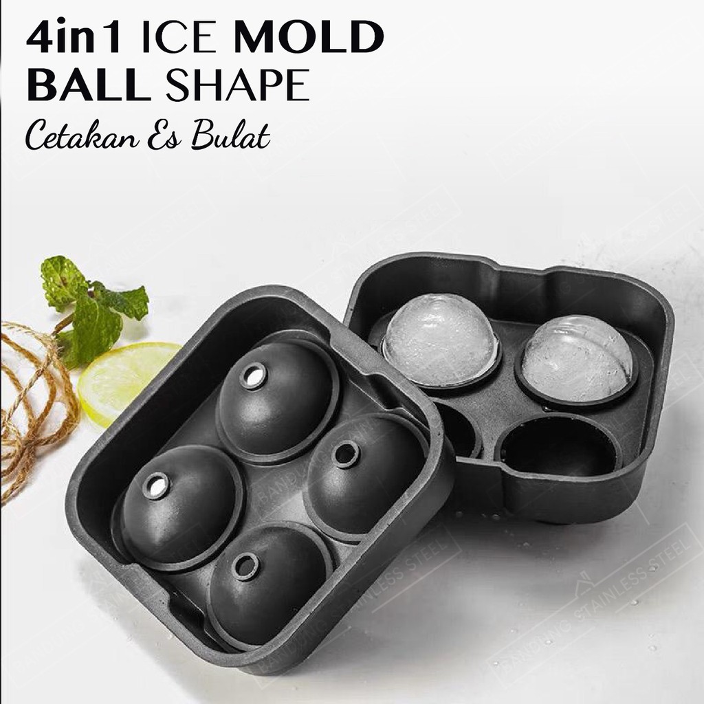 Cetakan Es Batu Model Bulat Bola Ice Maker Silicone Karet Hitam Bundar