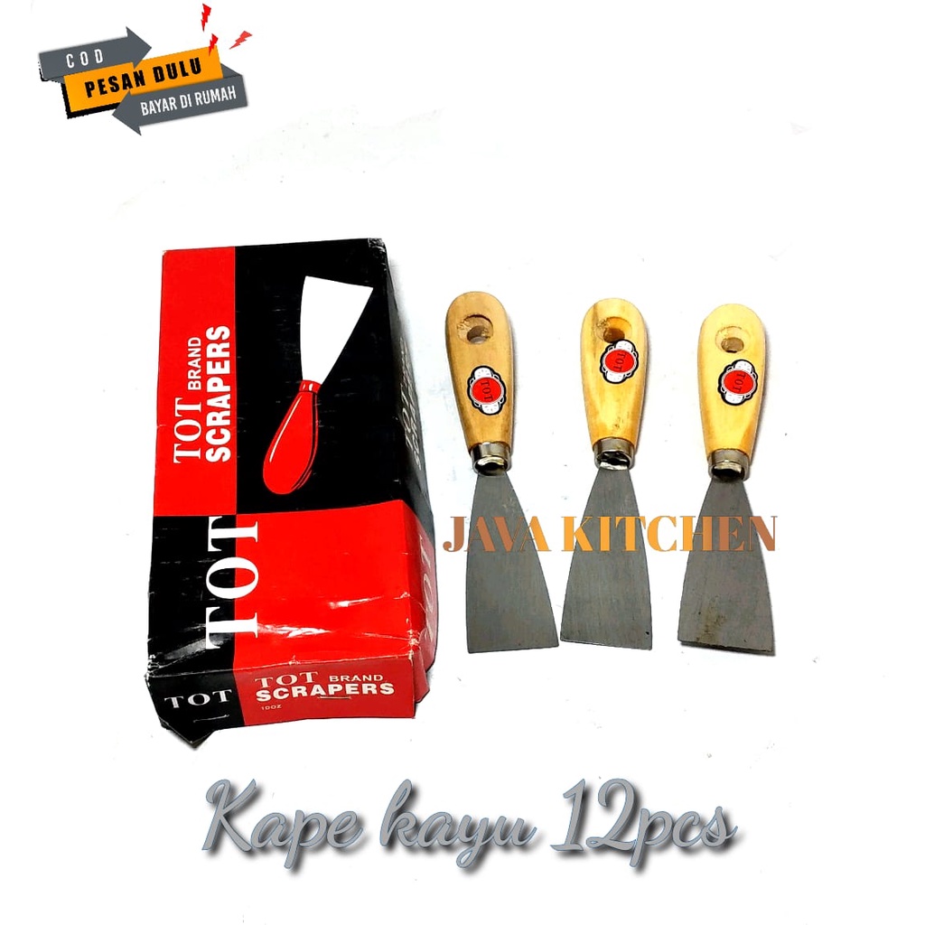 Kape gagang kayu scraper spatula kue kape kue martabak stainless gagang karet 2inch TERMURAH