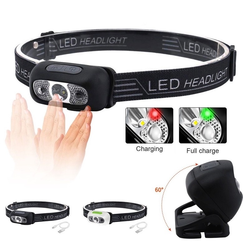 【COD】 Led Headlamp Lampu Senter Kepala Led Usb Rechargeable 5 Mode Camping Outdoor Headlamp Flashlight Motion Sensor Headlamp