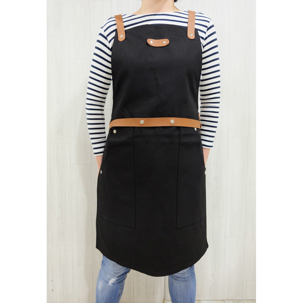 Apron (Celemek) Barista / Barber / Chef Pocket - Tali silang - Hitam