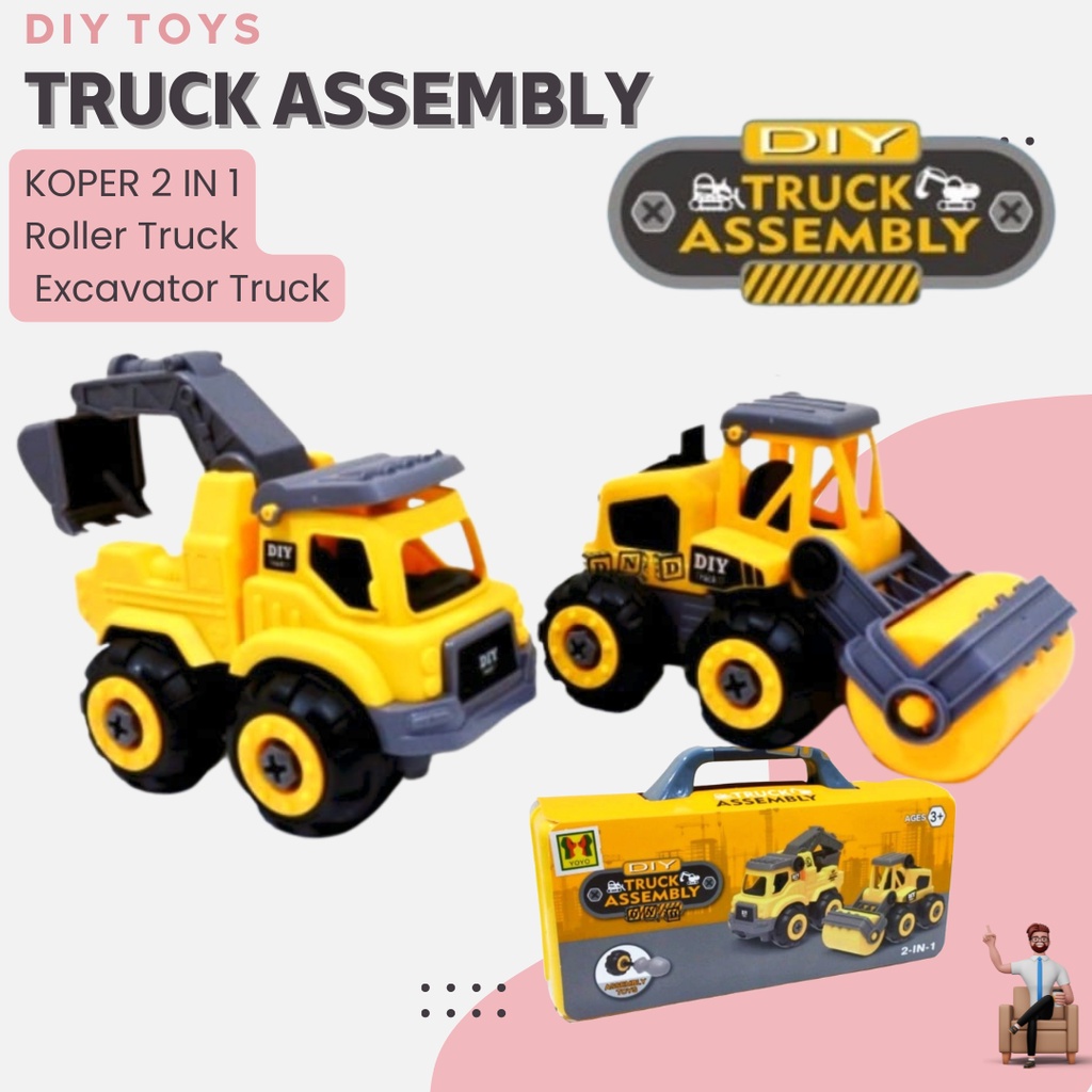 Mainan Mobil Bongkar Pasang Anak Laki DIY Truck Assembly 2 in 1 dengan Koper