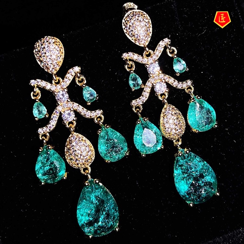 [Ready Stock]925 Silver Temperament Blue Crystal Tassel Earrings