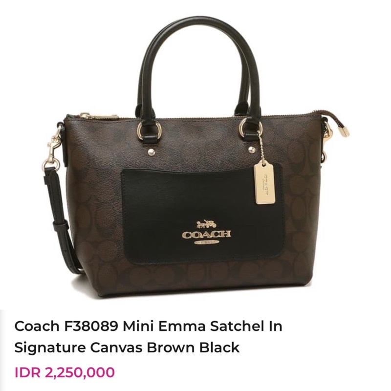 [PRELOVED] SALE Authentic Coach Sling Bag Original Mini Emma Satchel In Signature Canvas Brown Black Best Seller Sierra Bennet Sage Storebagus Bagus Store Diskon Murah Original