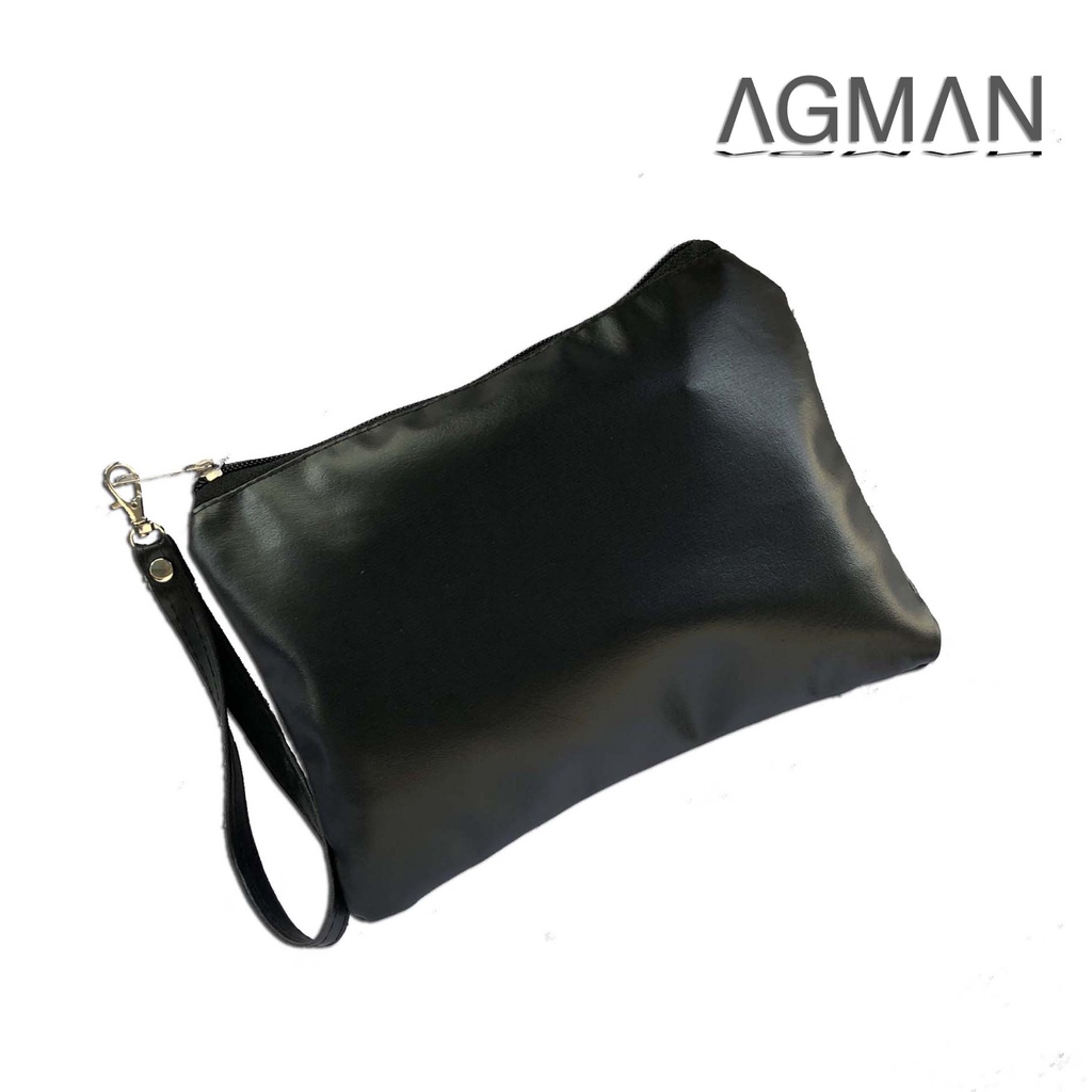 AGMAN Tas Tangan Clutch Pria Wanita Waterproof Kulit Warna Hitam Ukuran Kecil Keren