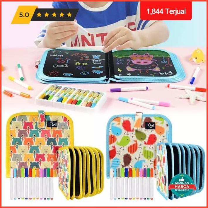 

Mainan Edukasi Buku Menggambar Ajaib Graffiti Book ~ 12 Spidol & Hal - Biru Muda Premium