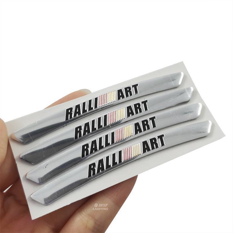 4 x Aluminum RALLIART Letter Logo Car Auto Wheel Tire Decorative Emblem Badge Sticker Decal MITSUBISHI RALLIART