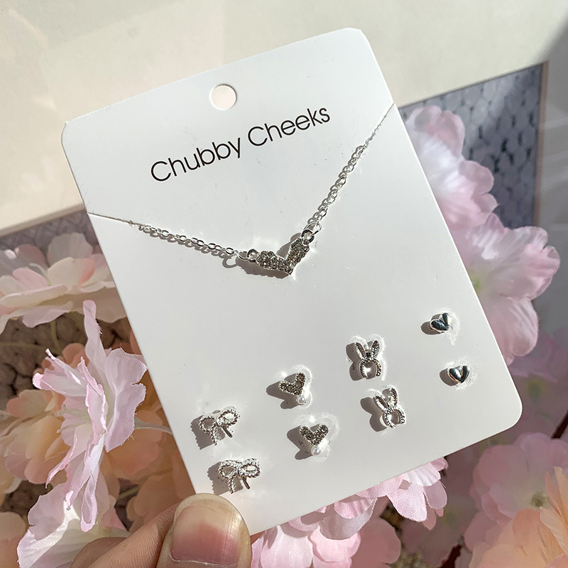 6 Pasang/4 Pasang Anting Anting Korea Dan Kalung Wanita Gaya Korea Simple Kreatif anting tusuk aksesoris-Love