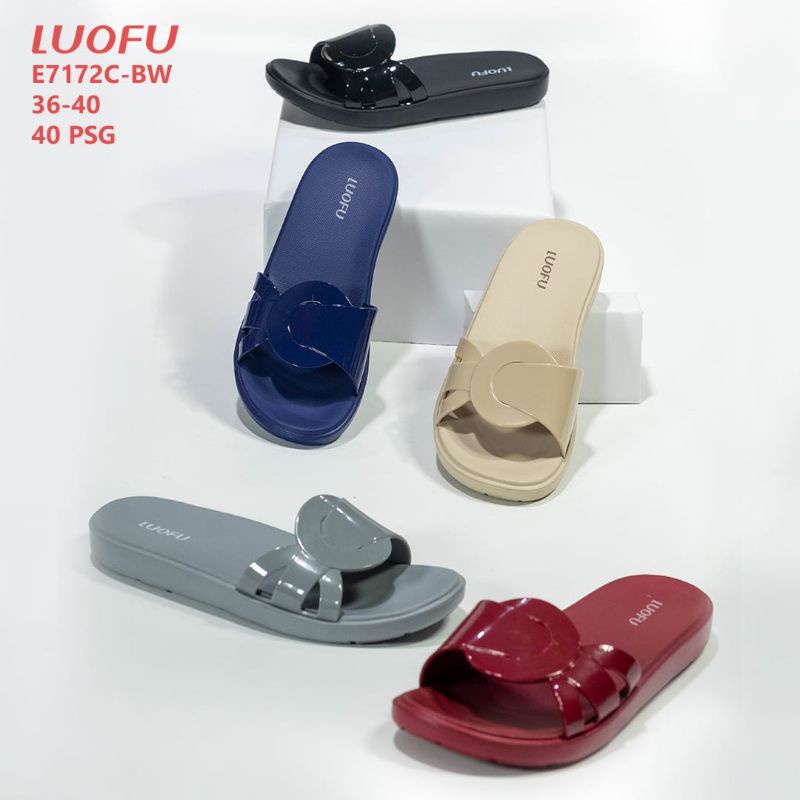 Sandal wanita Luofu terbaru,sendal perempuan kekinian dan nyaman,Luofu E 7172-E01PLS,Sendal slop Kekinian.