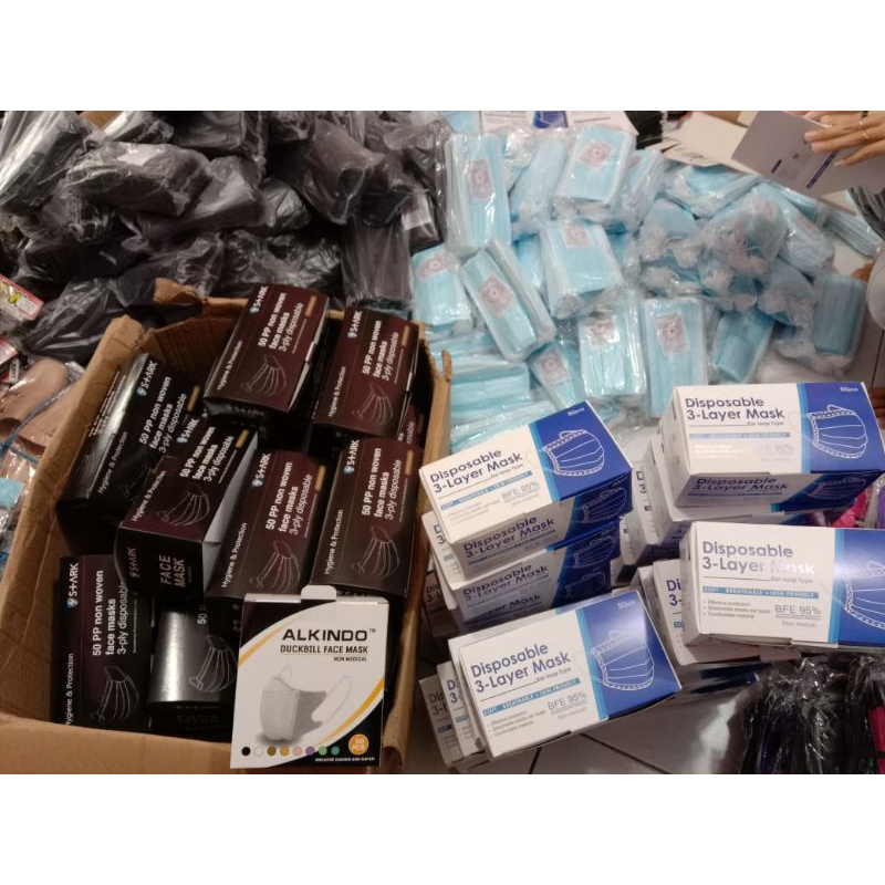 MASKER HITAM DAN BIRU 3PLY ISI 50PCS+BOX Masker 3PLY Masker Earloop 3ply Biru /Masker Hitam Earlop 3