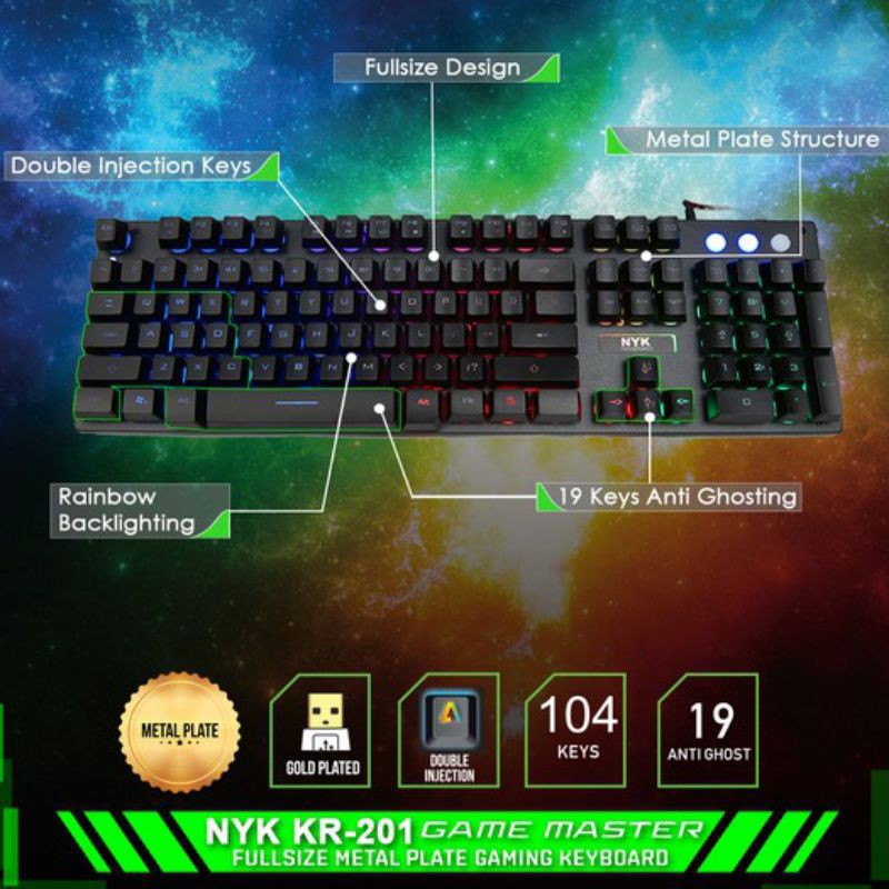 Keyboard NYK KR-201 Backligh Anti Ghosting Keyboard Gaming NYK KR 201 LED