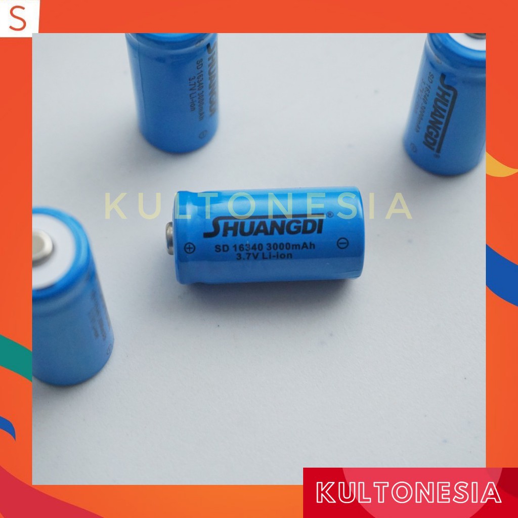 Baterai Li-Ion 16340 3000mAh 3,7 Volt Charger CR123A CR 123 Cas