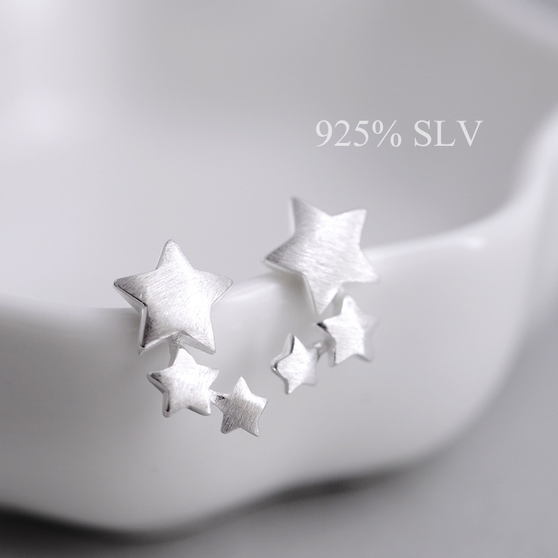 Fashion Silver Little Star S925 Silver Pin Stud Earrings Anting-anting Logam Gaya Anak Perempuan Sederhana Dan Kecil