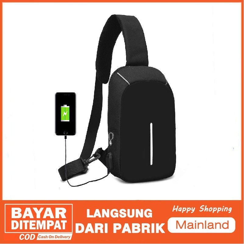 Mainland Tas Selempang Anti Maling Anti Air USB Charger Port Tas Slempang Anti Thief TCS01