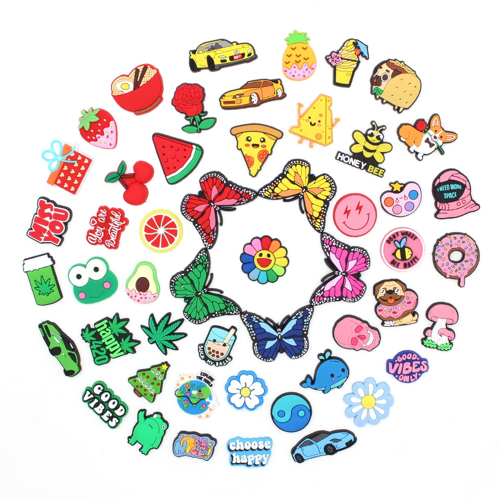 1pcs Shoe charms Kartun Hewan Mobil Buah makanan teh susu Jibbitz Crocs Pin Lucu Kartun sandal accessories DIY Dilepas decorate gadis Hadiah anak-anak