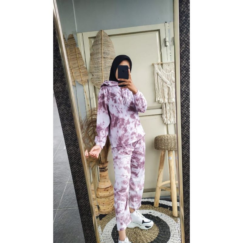 One Set Hodie Tie Dye Murah I One Set Hoodie Trendy Viral Hodie Tiedye Kece