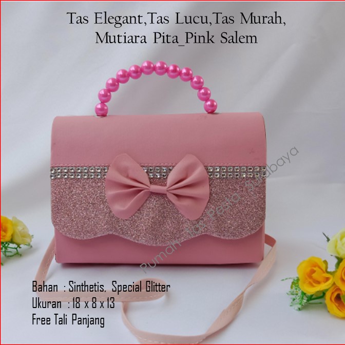 Tas Elegant,Tas Lucu,Tas Murah,MTiara Pita_Pink Salem