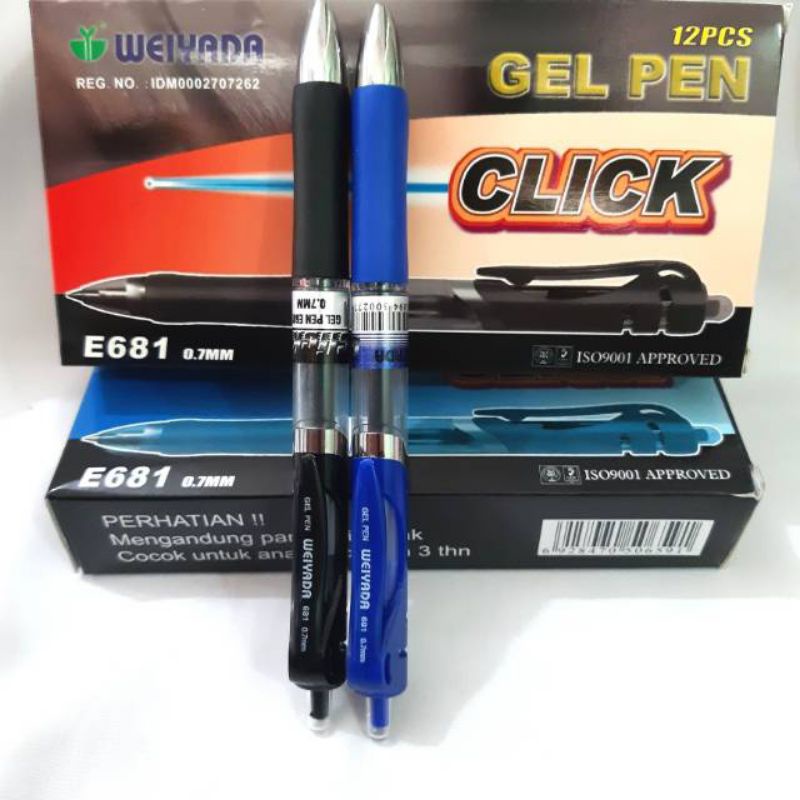 

Bolpen/Bolpoint/Ballpen/Pulpen/Gel Pen Weiyada E681 0.7mm(HITAM/BIRU)