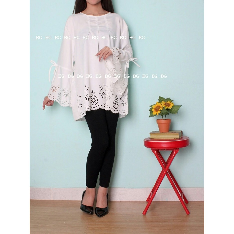 Blouse Jumbo Salwa Lasercut Putih | Baju Big Size | Jumbo Murah Xxxl Best Quality