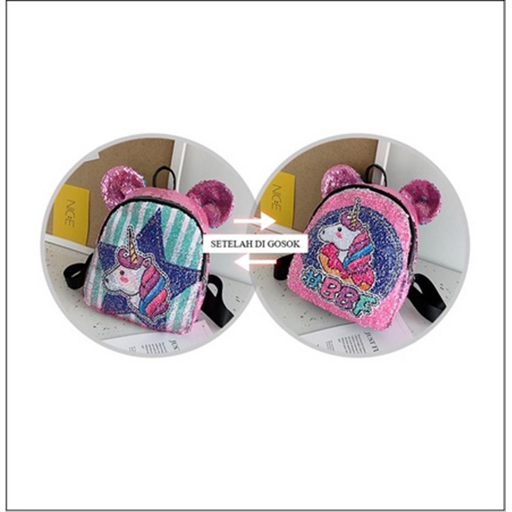 LS 788 - Ransel Anak Sequin Usap  Gliter Tas Punggung Backpack Anak Sekolah PAUD TK SD