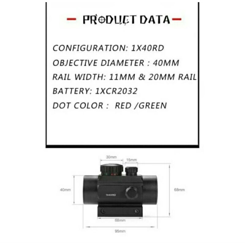 Terbaru Telleskop Red Dot Sight 1X40rd Bushnell//GSR//BSA//Lase Senapan//Universal 22mm Dan 11mm