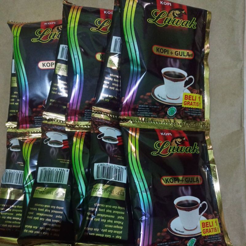 

Kopi Luwak Hitam kopi+gula 25gr (buy 1 get 1) 1 renteng isi 18 sachet