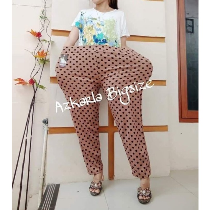 celana panjang wanita jumbo kekinian motif polkadot muat bb 60-130 kg