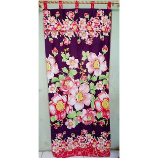 Gorden pintu dan jendela  rumbai bahan katun motif bunga 