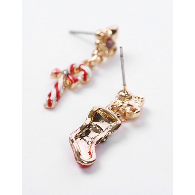 LRC Anting Tusuk Fashion Red Christmas Shoes Crutch Asymmetrical Earrings F90554
