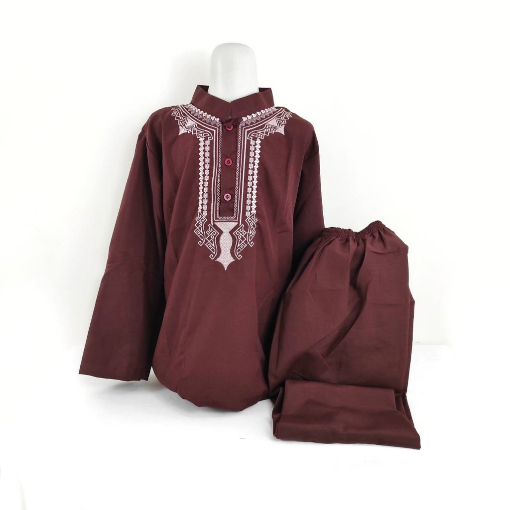 Baju KOKO ANAK Laki Umur Usia 8 9 10 11 12 13 tahun Set Stelan Setelan Gamis Merah Maroon Premium