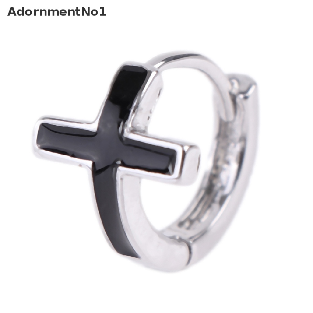 (AdornmentNo1) Anting Tusuk Sterling Silver 925 Model Salib Hitam Gaya Korea Untuk Pria