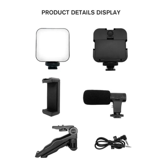 Vlogging KIT Alat Paket Vlog Hp Lengkap Youtuber Vloger Handphone 5 in 1 Item LED Video Light Phone Holder Tripod Microphone Remote Shutter-5