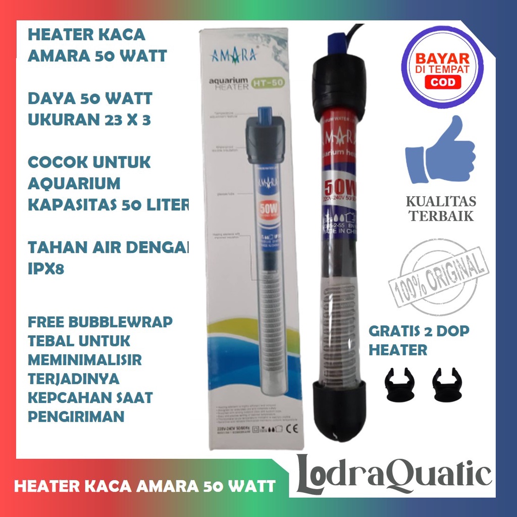 HEATER ATAU PENGHANGAT KACA AMARA HT-50 DAYA HEATER 50 WATT PENGHANGAT AIR AQUARIUM WATERHEATER AQUARIUM