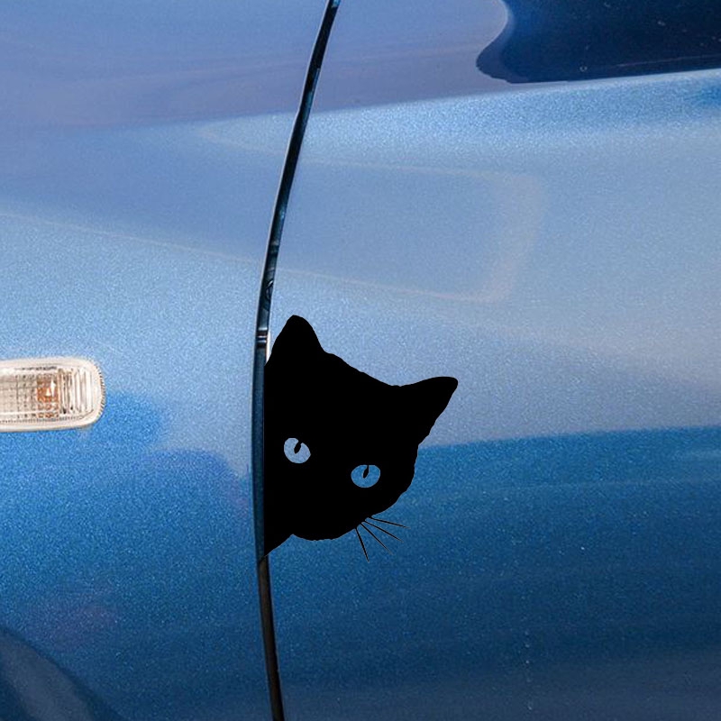 Stiker Motif Wajah Kucing Mengintip Untuk Dekorasi Jendela Mobil / Motor