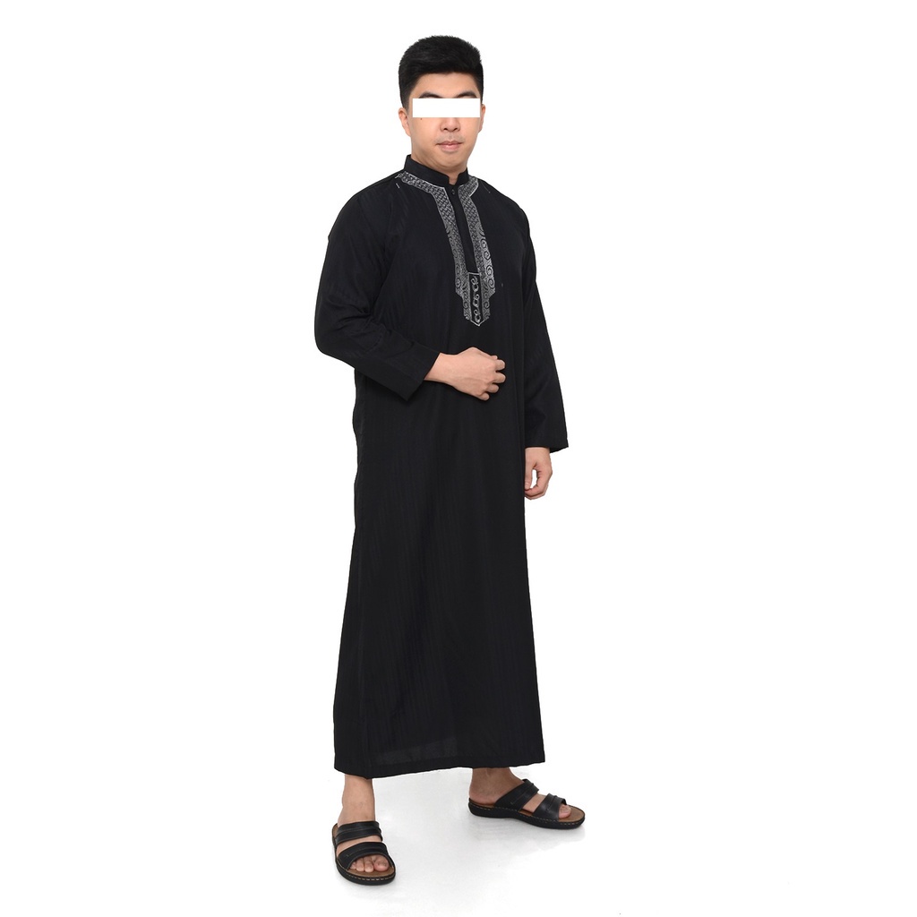 Baju Gamis Murah Pria Dewasa / Jubah Gamis Putih Hitam Panjang / AL HARAMAIN Bordir