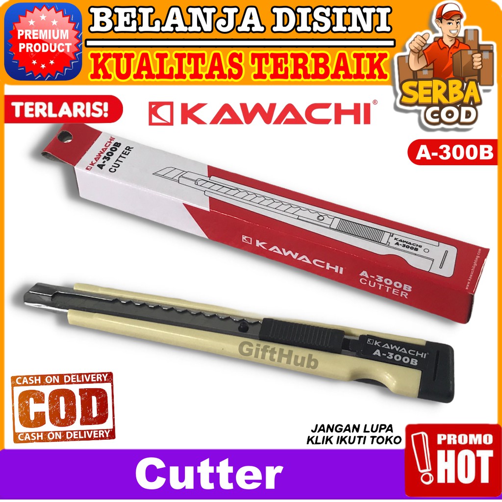 

Kawachi Cutter A-300B Pemotong Kertas Kain Bahan Plastik Tajam dan Presisi High Premium Quality