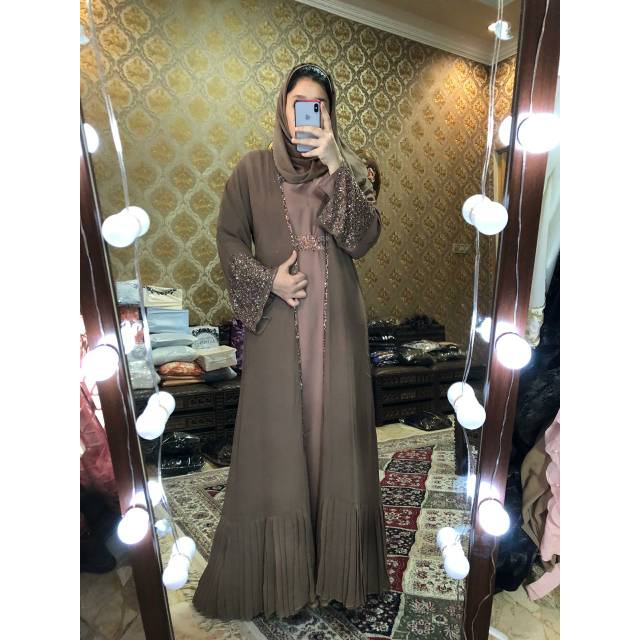 Abaya hanna ori dubai fullset ( ready mocca hitam dan marun)