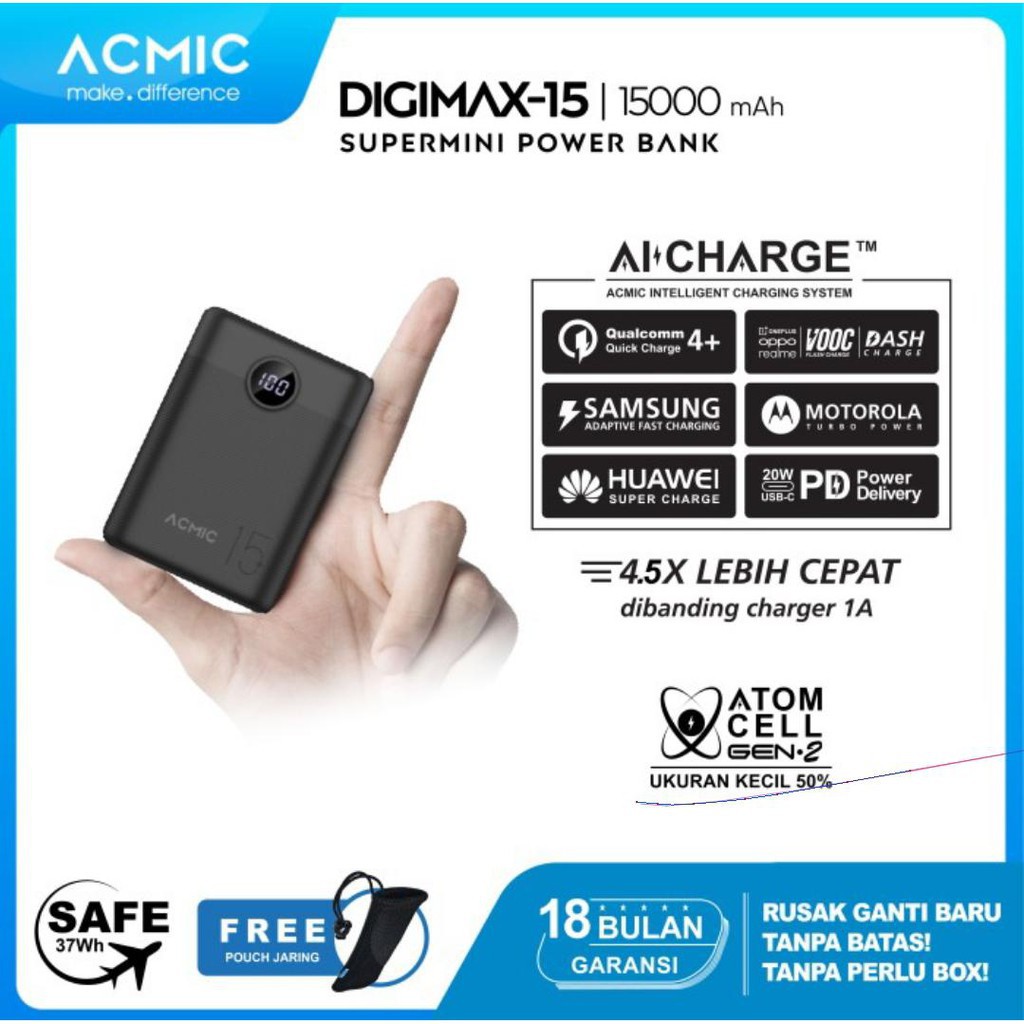 Powerbank Acmic Digimax New Model 2021 (LED Display) 10000 15000 20000 mAh - Garansi Resmi 18 Bulan 