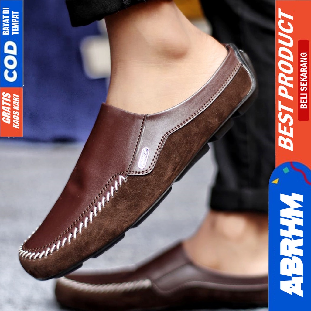 Sepatu Sandal Pria Bustong Slop Kulit Pu Hitam LUCAS ABRHM