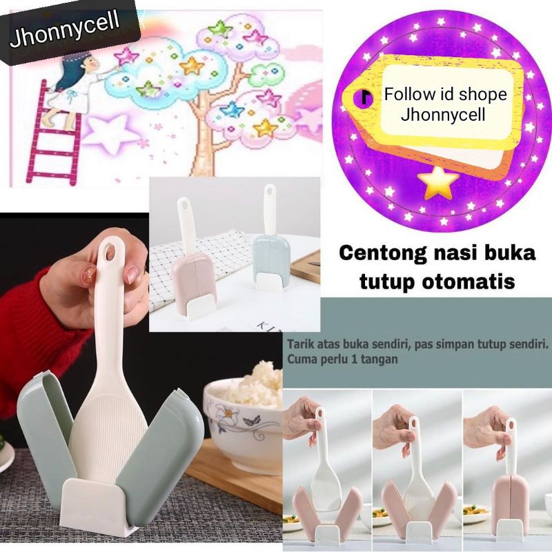 (JC) Sendok Centong Nasi + AUTOMATIC Cover Pelindung Shamoji Rice Spoon Paddle BIRU