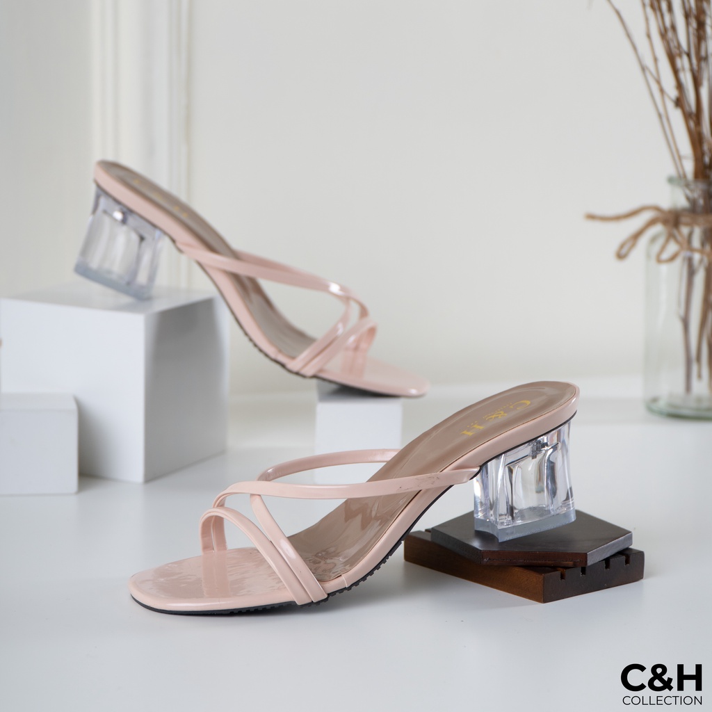 sandal heels wanita clara / hak kaca 5cm