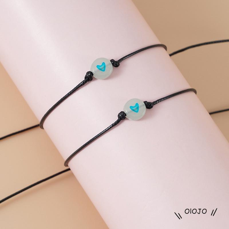 Gelang Tali Adjustable Dengan Manik-Manik Hati Luminous Untuk Pasangan / Persahabatan - ol2