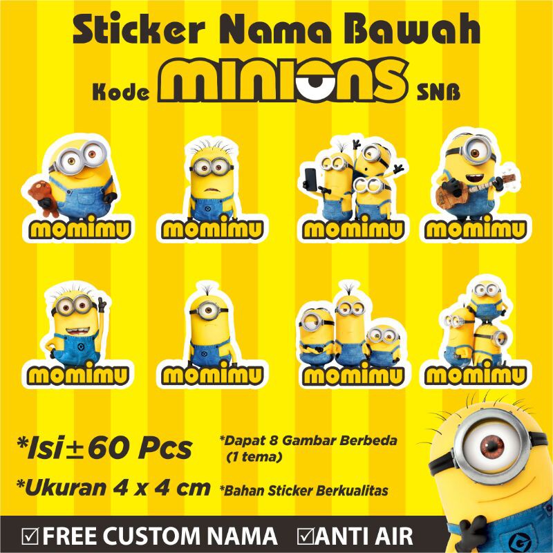 

Stiker/Sticker/Label Nama Bawah Anak/Remaja/Dewasa Custom Motif Minions