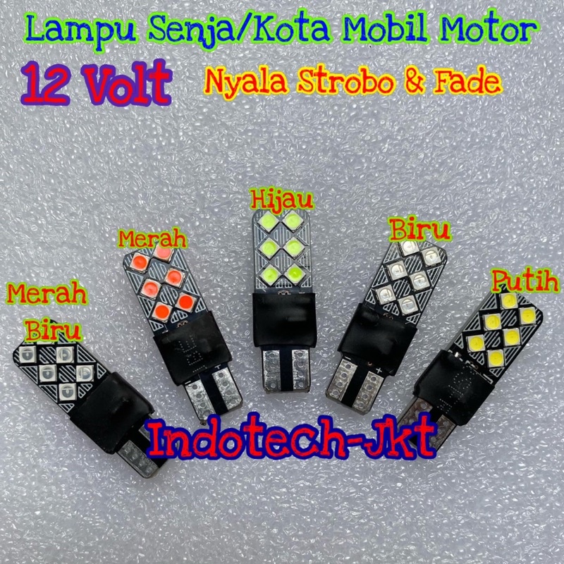 Lampu Led Senja T10 Truk Bis Mobil Motor 12 Volt Nyala KEDIP n FADE 12 LED