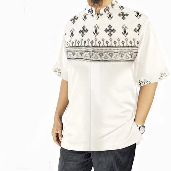 Baju Koko Seragam Azzahir Pria Putih Lis Hitam Seragam Hadroh/ Ko GT576 Baju Koko Dewasa Rahman