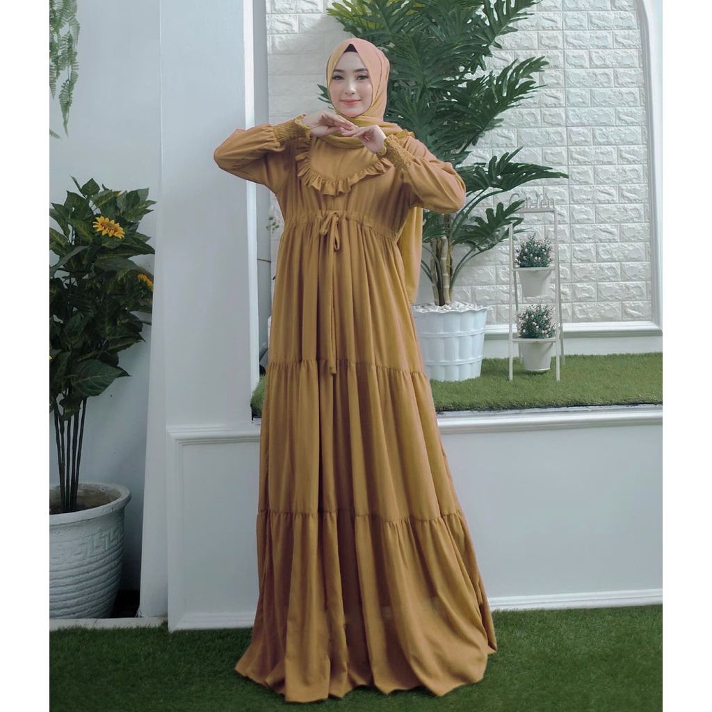MARIA COLLECTION RD Dress - Gamis Muslim Wanita Remaja Dewasa Busui Style syari Bahan Jersey Lemonskin All Size-mustard
