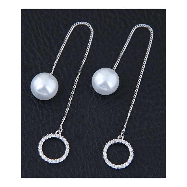 LRC Anting Tusuk Fashion Silver Color Round Shape Decorated Earrings