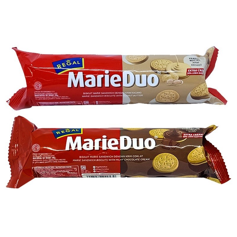 

REGAL MARIE DUO 100g - Biskuit Marie Sadwich Krim kacang / Cokelat